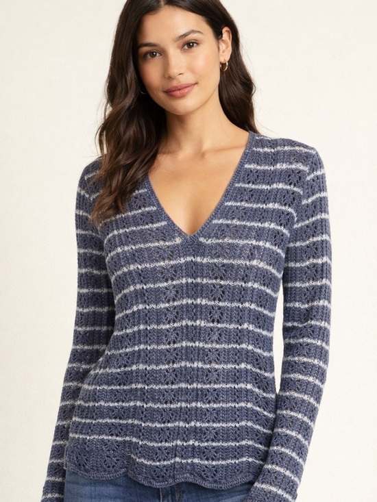 Tommy Bahama Sweaters - Tommy Bahama Blue & White Open-Knit V-Neck Sweater